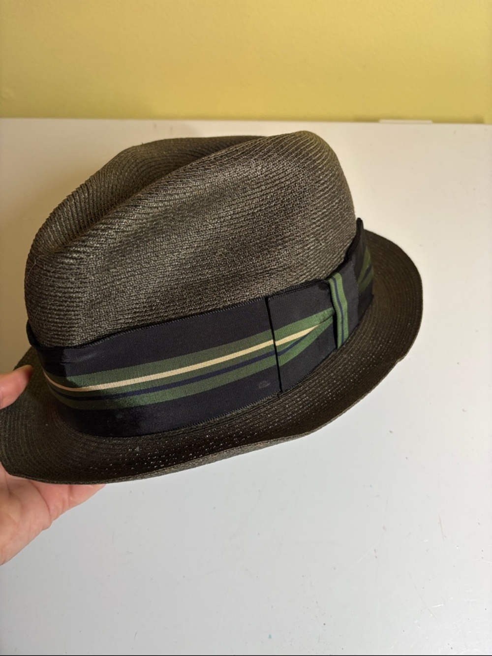 Resistol Vintage Olive w/ Black Stripe Grosgrain Band Fedora (Straw?) Size 7 1/8